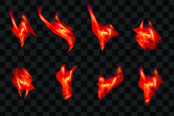 Red fire effect set collection element series flame burn eps vector editable