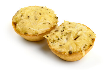 Tartlets with cheese filling, isolated on white background. High resolution image.