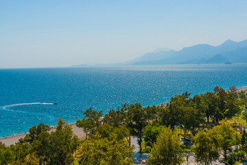 ANTALYA, TURKEY: Beautiful landscape on the Mediterranean Sea and mountains in Antalya.