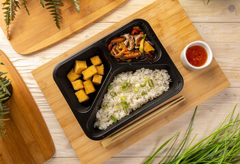 Rice with tofu and vegetable stew
