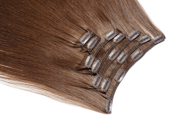 multiple pieces of clip in straight brown human hair extensions