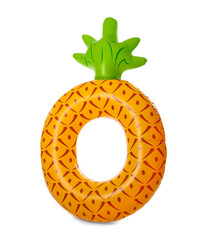 Inflatable ring in shape of pineapple on white background