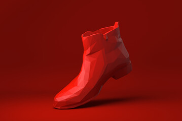 Red shoe floating in red background. minimal concept idea creative. origami style. 3D render.