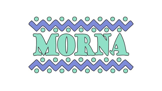 Morna. African pop music style. Animation text. 4K video. Funny cartoon letters on White background. African music Morna for title concert, national musical festival, broadcast, social media