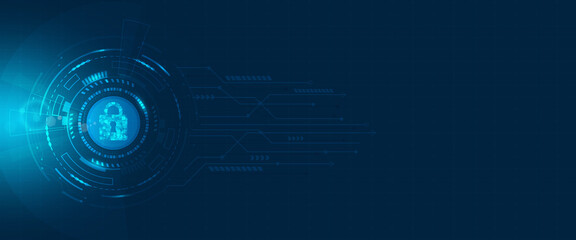 Padlock security digital cyber system concept.Futuristic technology innovation abstract background with circuit board.