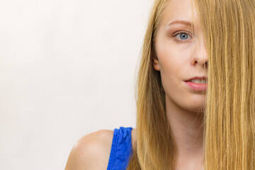 Portrait girl long blonde hair