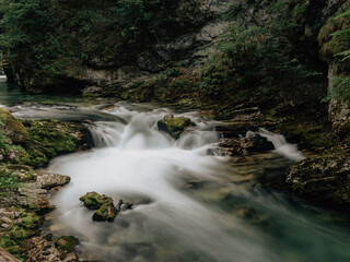 Fototapeta na wymiar waterfall in the mountains, Vintgar Gorge, Slovenia