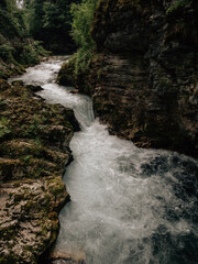 waterfall in the mountains, Vintgar Gorge, Slovenia