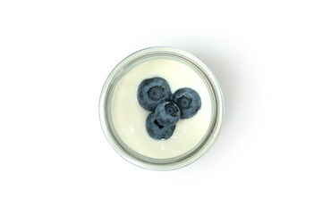 Tasty blueberry yogurt isolated on white background