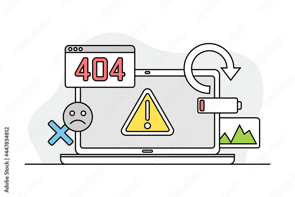 Aufkleber laptop monitor with error and low battery charge as programmed machine for operation vector illustra