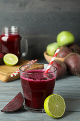 Concept of healthy drink with beetroot smoothie