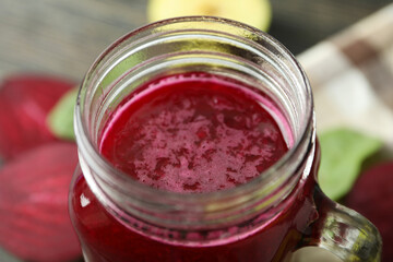 Concept of healthy drink with beetroot smoothie