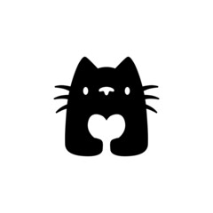 cat love heart pet negative space logo vector icon illustration