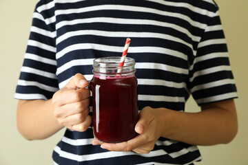 Concept of healthy drink with beetroot smoothie