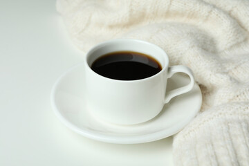 Cozy autumn concept background with coffee drink