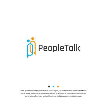 People with chat bubble talk logo icon design template vector