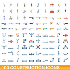 100 construction icons set. Cartoon illustration of 100 construction icons vector set isolated on white background