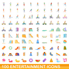 100 entertainment icons set. Cartoon illustration of 100 entertainment icons vector set isolated on white background