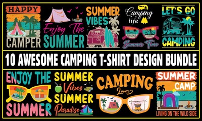 Fototapeta na wymiar Camping T-shirt Design Bundle, T-shirt Design Bundles.
