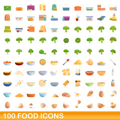 100 food icons set. Cartoon illustration of 100 food icons vector set isolated on white background