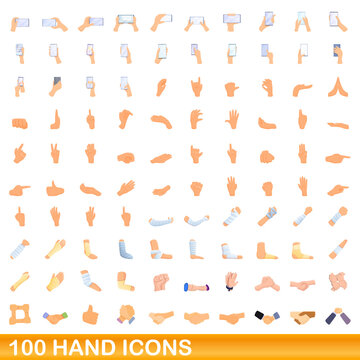 100 hand icons set. Cartoon illustration of 100 hand icons vector set isolated on white background