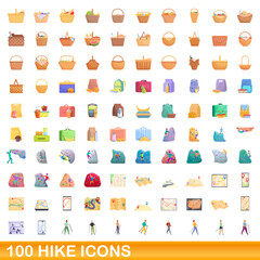 100 hike icons set. Cartoon illustration of 100 hike icons vector set isolated on white background