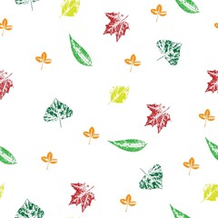 seamless pattern with autumn leaves on a white background. Vector grunge leaf print. Printing on fabric, wallpaper, packaging, stylization under a stamp or imprint