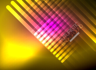 Bright neon color techno abstract background, shiny glowing neon lines in the dark background