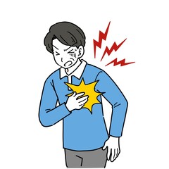 動脈硬化で心臓に激痛がはしったシニア男性のイラスト