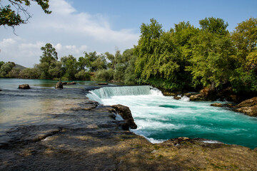 Manavgat Waterfall on the Manavgat Stream with its clean nature and clear waters, Antalya Turkey