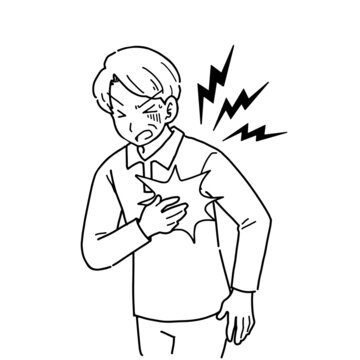 動脈硬化で心臓に激痛がはしったシニア男性のイラスト