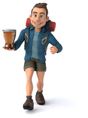 Fun illustration of a 3D cartoon backpacker