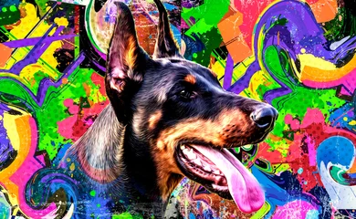 Foto op Canvas Doberman Pinscher Dog color art © reznik_val