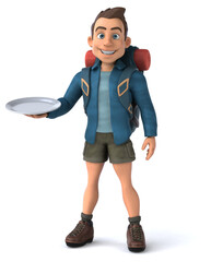 Fun illustration of a 3D cartoon backpacker