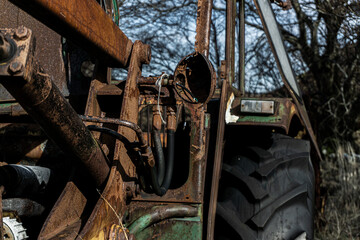 old rusty tractor close up