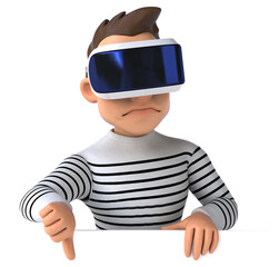 Fun 3D illustration of a cartoon man with a VR helmet
