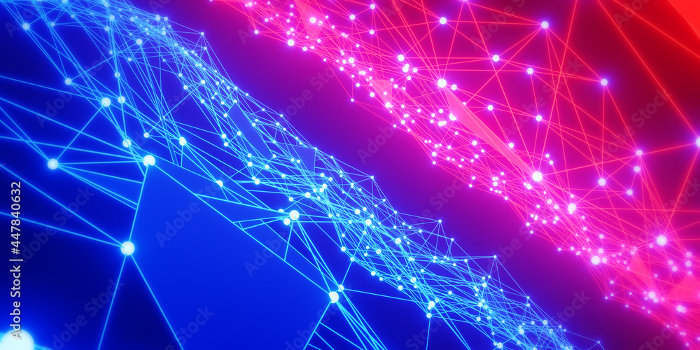 Poster multi color plexus technology concept background with glowing dots making connection. new abstract f