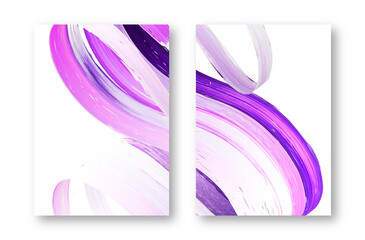 Set of modern abstract backgrounds, banners, posters. Wavy ribbon with the texture of paint, watercolor, acrylic. Trending gradient wall art.