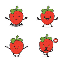strawberry fruit cartoon in a yoga pose,