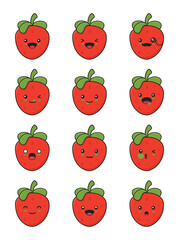 strawberry fruit cartoon with different facial expressions