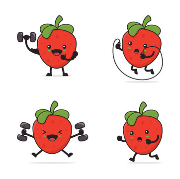 strawberry fruit cartoon With fitness concept