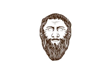 Ancient Beard Greek Philosopher Figure Face Head Statue Sculpture Logo Design Vector