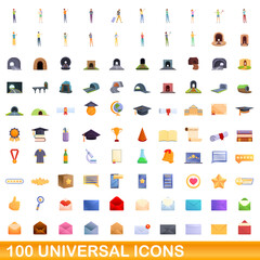 100 universal icons set. Cartoon illustration of 100 universal icons vector set isolated on white background