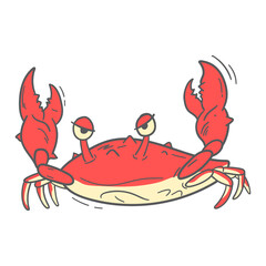 Hnd drawn cartoon red crab suitable for beach, sea food, animal kingdom element etc.