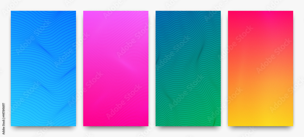Poster set of halftone gradient backgrounds with dots