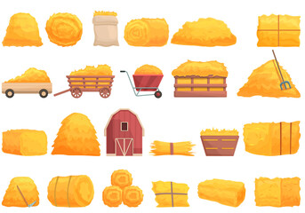 Bale of hay icons set cartoon vector. Agriculture haystack. Dried farm hay © nsit0108