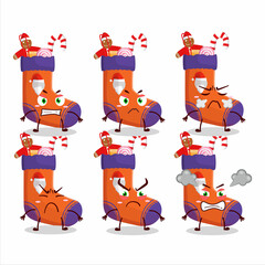 Christmas socks with gift cartoon character with various angry expressions