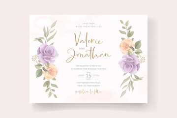 Soft floral and leaves wedding invitation card design
