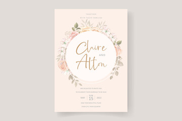 Soft floral and leaves wedding invitation card design