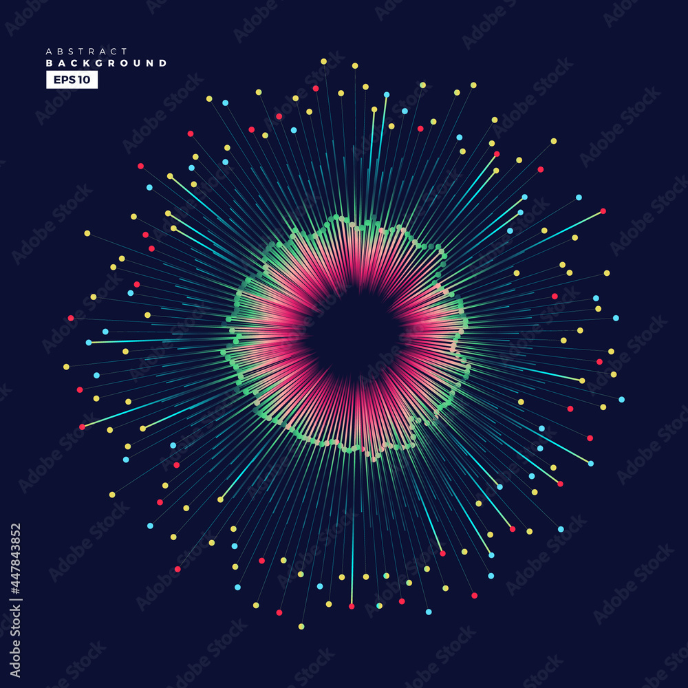 Aufkleber evolution of data. vector explosion motion dot lines background. small particles strive out of cente